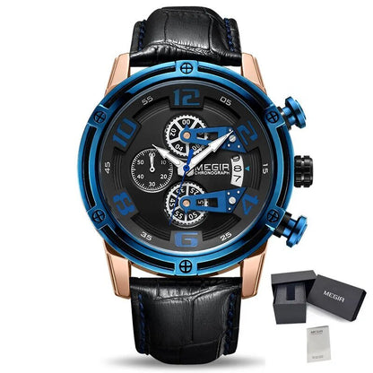 MEGIR Fashion Mens Watches Luxury Sports Watches Leather Strap Army Military Quartz Wristwatch Chronograph Male Clock 2078