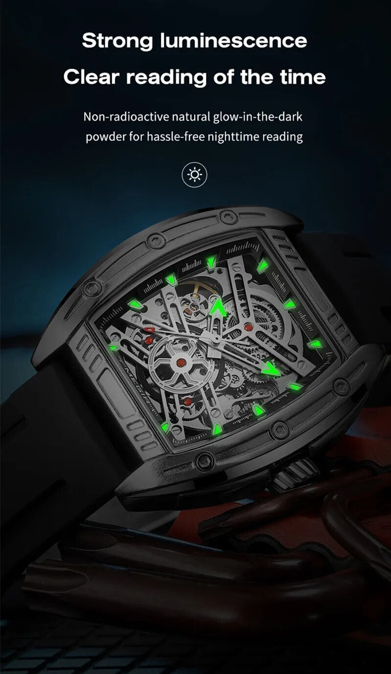MEGIR Original Luxury Sport Watch for Men Silicone Band Automatic Mechanical Movement WristWatches Luminous Clock Reloj Hombre