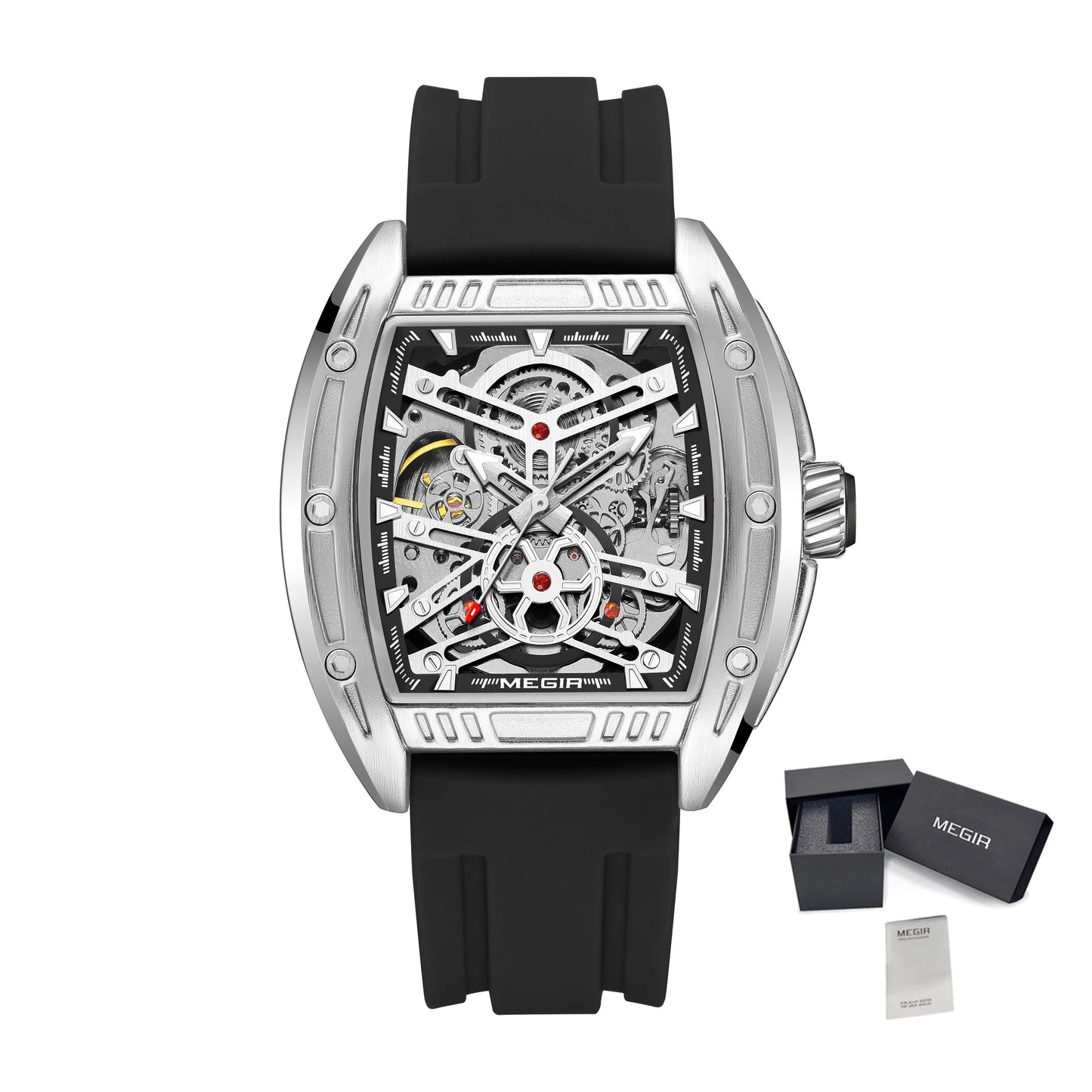 MEGIR Original Luxury Sport Watch for Men Silicone Band Automatic Mechanical Movement WristWatches Luminous Clock Reloj Hombre