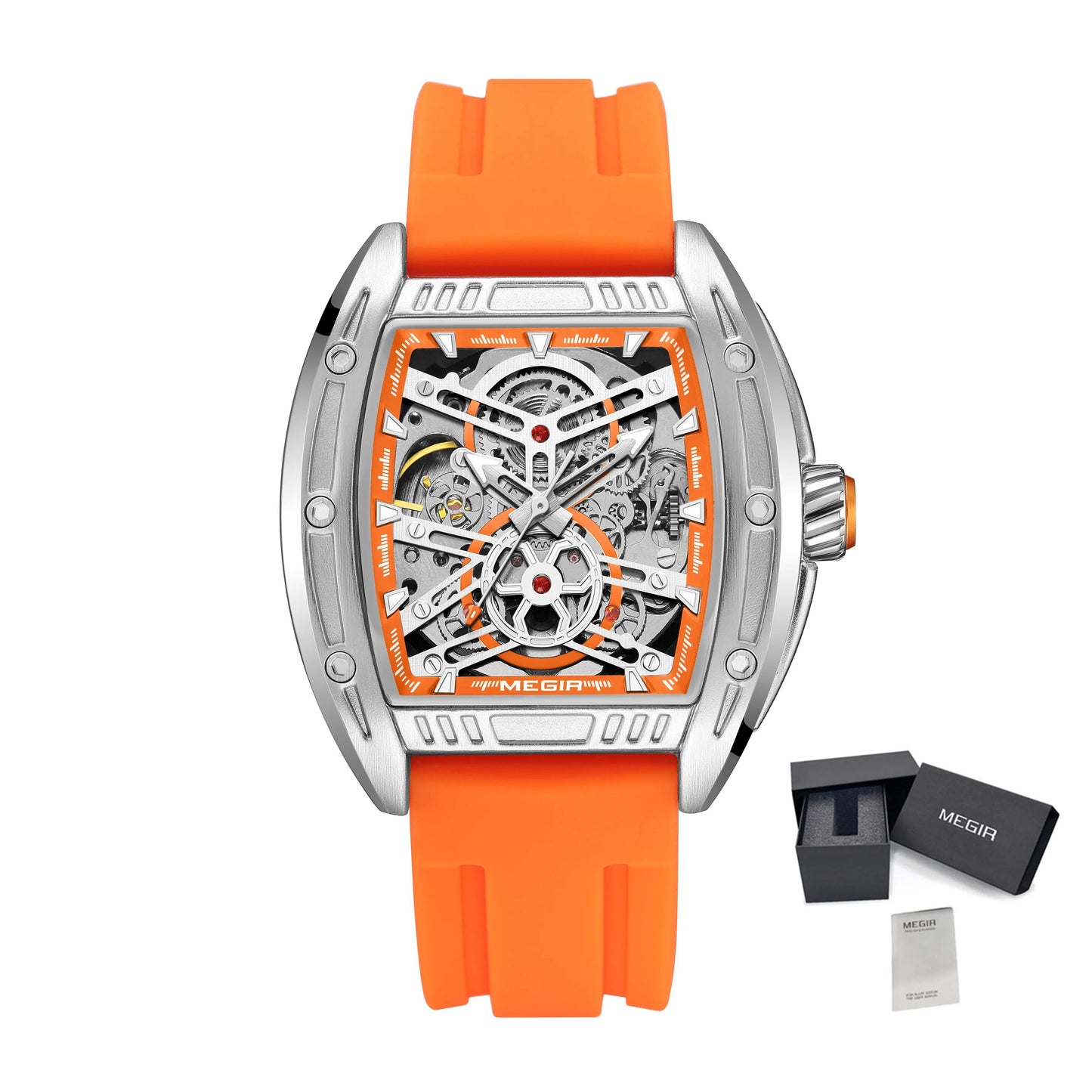 MEGIR Original Luxury Sport Watch for Men Silicone Band Automatic Mechanical Movement WristWatches Luminous Clock Reloj Hombre