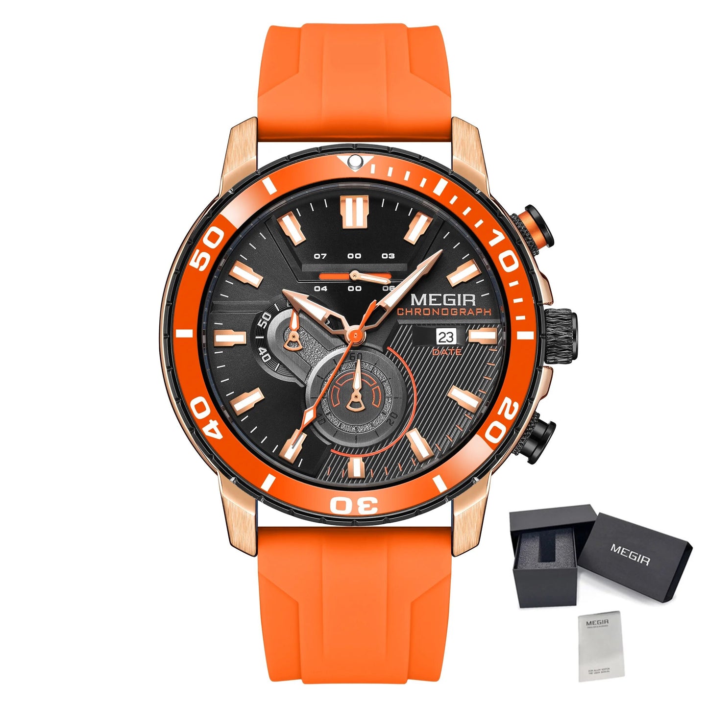 MEGIR Luxury Military Watches for Men Fashion Sport Quartz Wristwatch Waterproof Silicone Band Male Clock Chronograph with Date