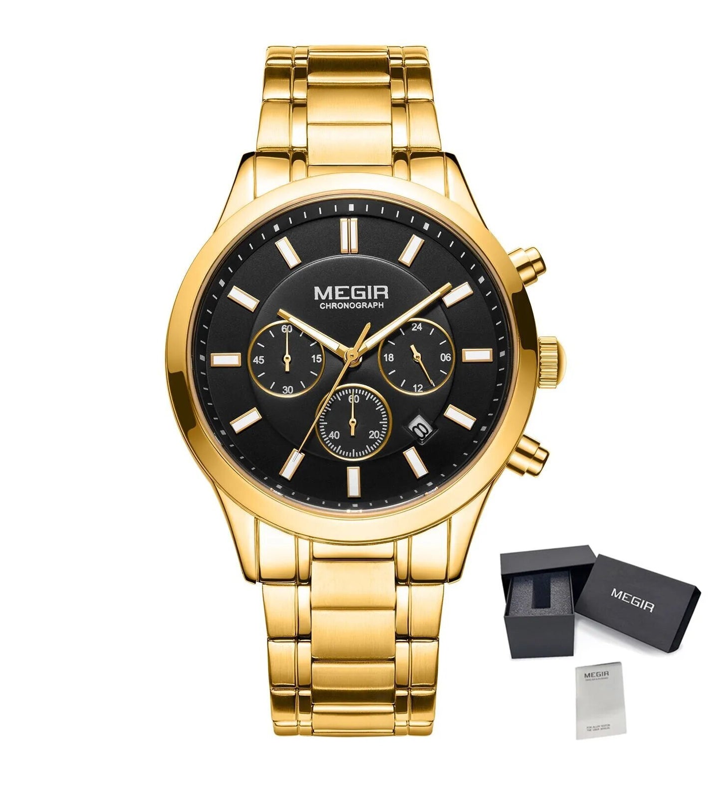 MEGIR Stainless Steel Waterproof Wrist Watches for Men Luminous Chronograph Business Quartz Men's Casual Clock Reloj Hombre