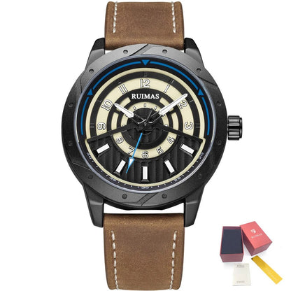 RUIMAS Men Wristwatch Luxury Leather Sports Military Wrist Watches Waterproof Large Dial Casual Quartz Clock Relogio Masculino
