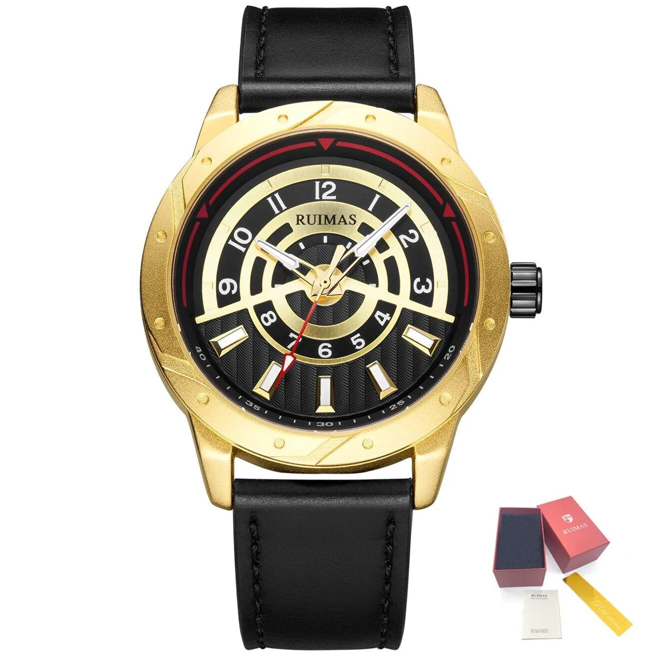 RUIMAS Men Wristwatch Luxury Leather Sports Military Wrist Watches Waterproof Large Dial Casual Quartz Clock Relogio Masculino