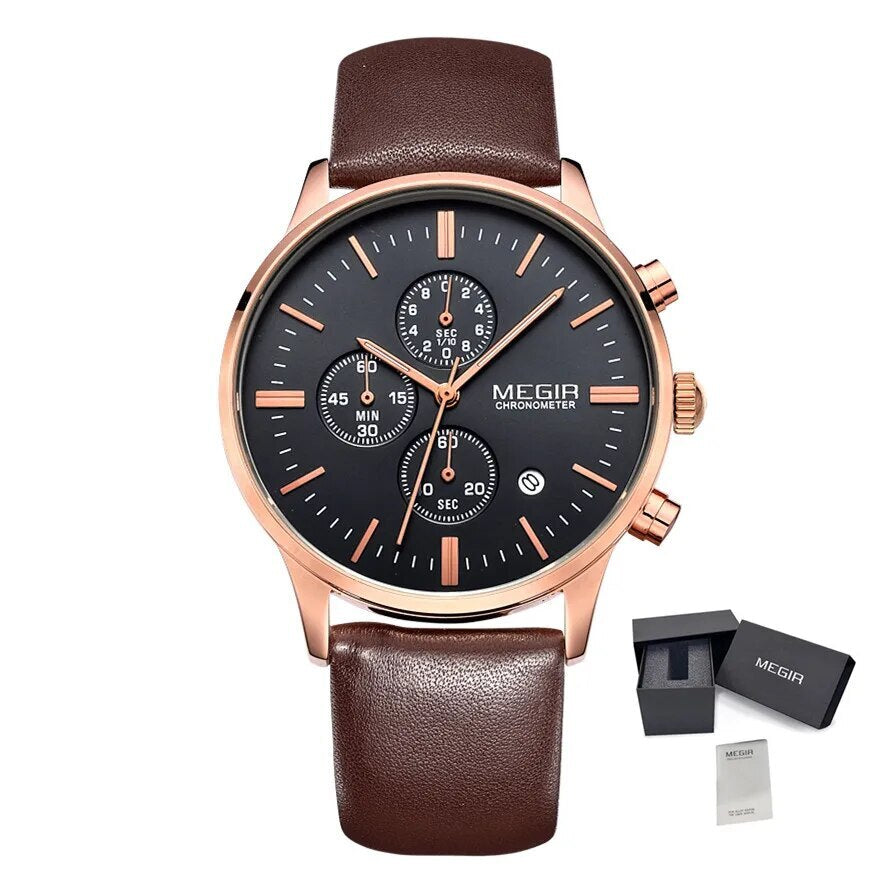 MEGIR Sport Watch for Men Luxury Waterproof Quartz Clock Leather Wristwatch Luminous Military Watches Calendar reloj hombre 2011