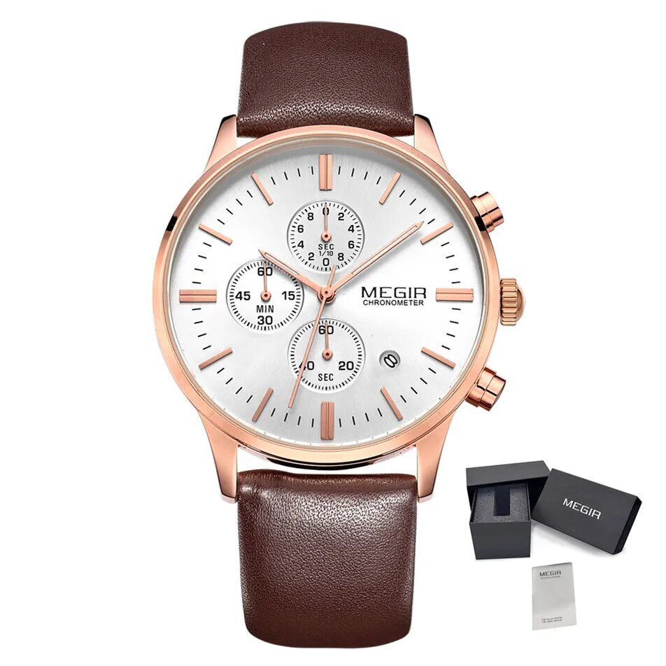 MEGIR Sport Watch for Men Luxury Waterproof Quartz Clock Leather Wristwatch Luminous Military Watches Calendar reloj hombre 2011