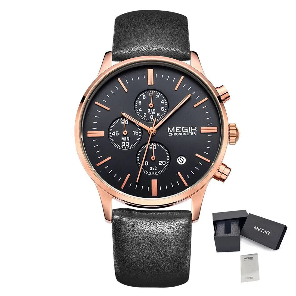 MEGIR Sport Watch for Men Luxury Waterproof Quartz Clock Leather Wristwatch Luminous Military Watches Calendar reloj hombre 2011