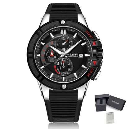 MEGIR Watches for Men Chronograph Fashion Luxury Sports Watches Silicone Strap Waterproof Calendar Quartz Man Clock Wristwatch