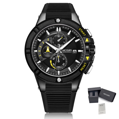 MEGIR Watches for Men Chronograph Fashion Luxury Sports Watches Silicone Strap Waterproof Calendar Quartz Man Clock Wristwatch