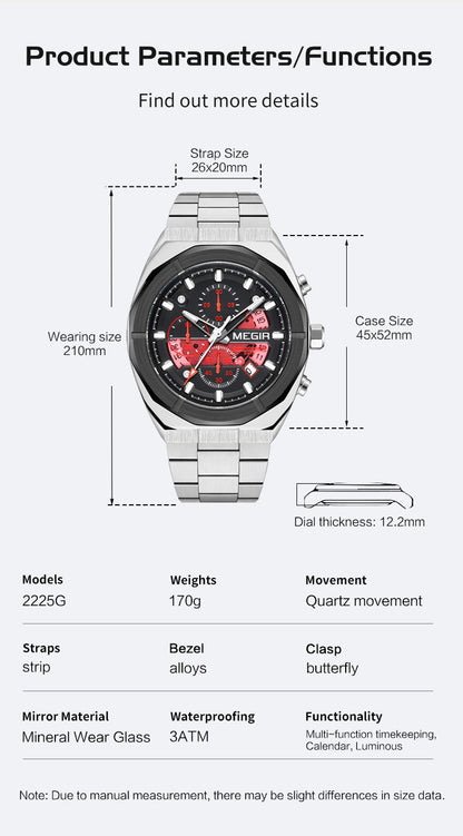 MEGIR New Watch for Men Top Brand Luxury Casual Quartz Wristwatch with Chronograph Waterproof Luminous Auto Date Reloj Hombre