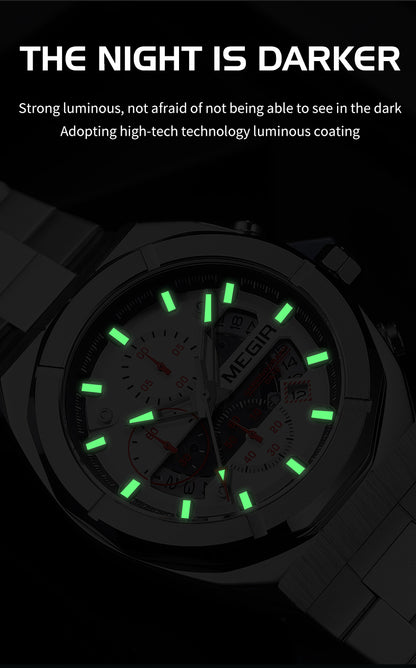 MEGIR New Watch for Men Top Brand Luxury Casual Quartz Wristwatch with Chronograph Waterproof Luminous Auto Date Reloj Hombre