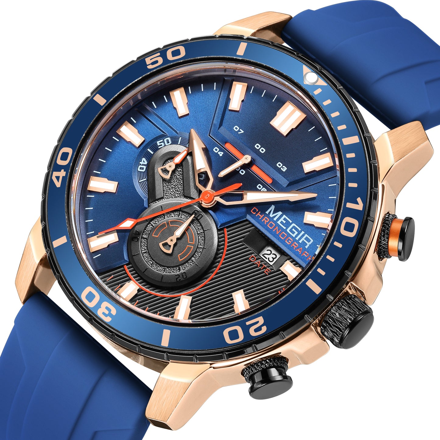 MEGIR Luxury Military Watches for Men Fashion Sport Quartz Wristwatch Waterproof Silicone Band Male Clock Chronograph with Date