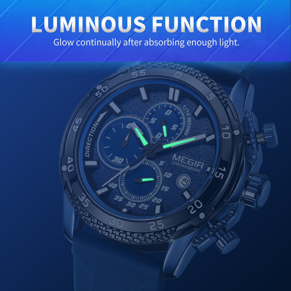 MEGIR Mens' Watches Luxury Fashion Military Sport Watch for Man Waterproof Luminous Silicone Quartz Wrist Watch Clock 2211