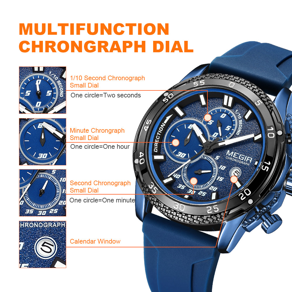 MEGIR Mens' Watches Luxury Fashion Military Sport Watch for Man Waterproof Luminous Silicone Quartz Wrist Watch Clock 2211