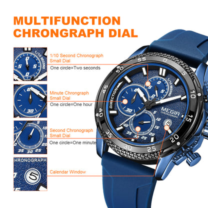 MEGIR Mens' Watches Luxury Fashion Military Sport Watch for Man Waterproof Luminous Silicone Quartz Wrist Watch Clock 2211