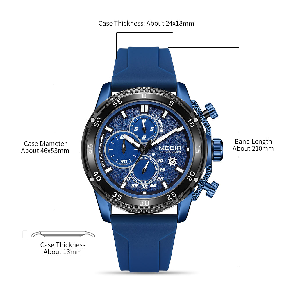 MEGIR Mens' Watches Luxury Fashion Military Sport Watch for Man Waterproof Luminous Silicone Quartz Wrist Watch Clock 2211