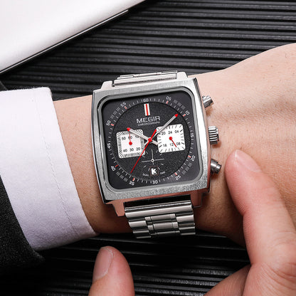 MEGIR Reloj Hombre Original Luxury Business Watch for Men Steel Band Quartz Wristwatch Chronograph Clock
