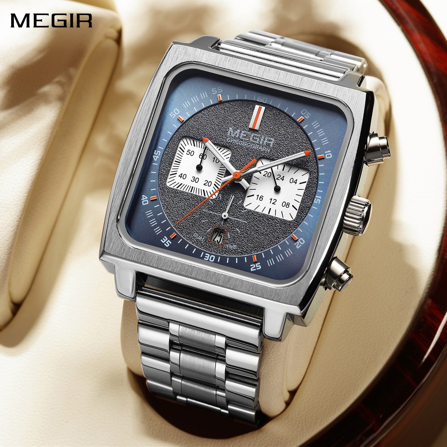 MEGIR Reloj Hombre Original Luxury Business Watch for Men Steel Band Quartz Wristwatch Chronograph Clock