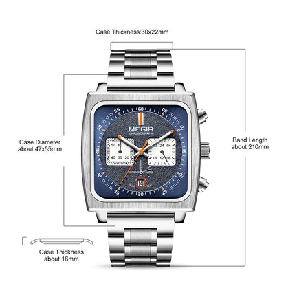 MEGIR Reloj Hombre Original Luxury Business Watch for Men Steel Band Quartz Wristwatch Chronograph Clock
