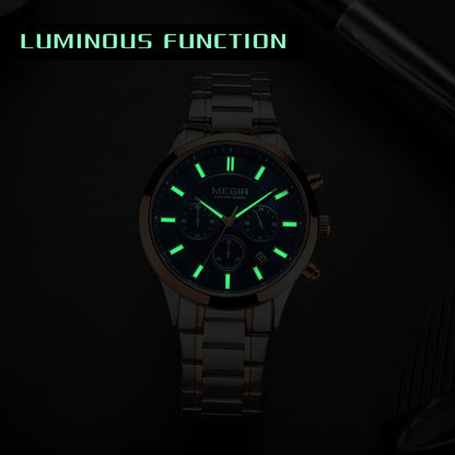 MEGIR Stainless Steel Waterproof Wrist Watches for Men Luminous Chronograph Business Quartz Men's Casual Clock Reloj Hombre
