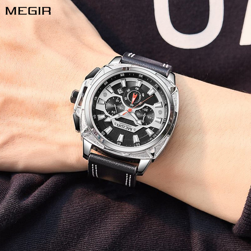 MEGIR Relogio Masculino Watches Men Fashion Leather Band Sports Military Watches Luxury Quartz Business Wristwatch Reloj Hombre