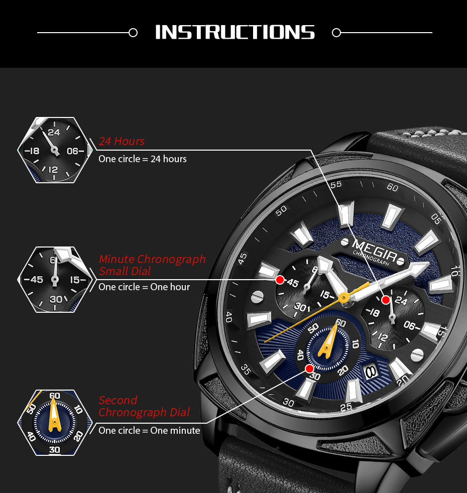 MEGIR Relogio Masculino Watches Men Fashion Leather Band Sports Military Watches Luxury Quartz Business Wristwatch Reloj Hombre