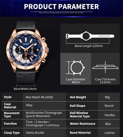 MEGIR Sports Watches for Mens Luxury Quartz Clock Chronograph Leather Fashion Casual Wristwatch Army Military Watch Reloj Hombre