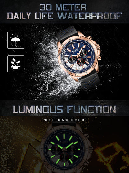 MEGIR Sports Watches for Mens Luxury Quartz Clock Chronograph Leather Fashion Casual Wristwatch Army Military Watch Reloj Hombre