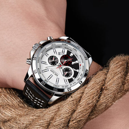 MEGIR Sports Watches for Mens Luxury Quartz Clock Chronograph Leather Fashion Casual Wristwatch Army Military Watch Reloj Hombre