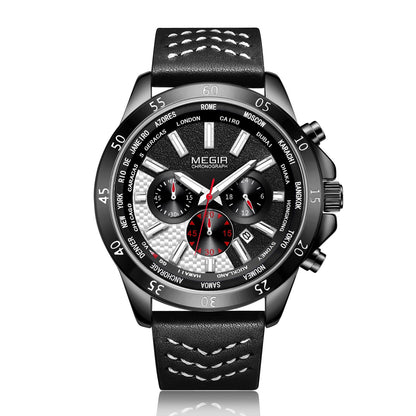 MEGIR Sports Watches for Mens Luxury Quartz Clock Chronograph Leather Fashion Casual Wristwatch Army Military Watch Reloj Hombre