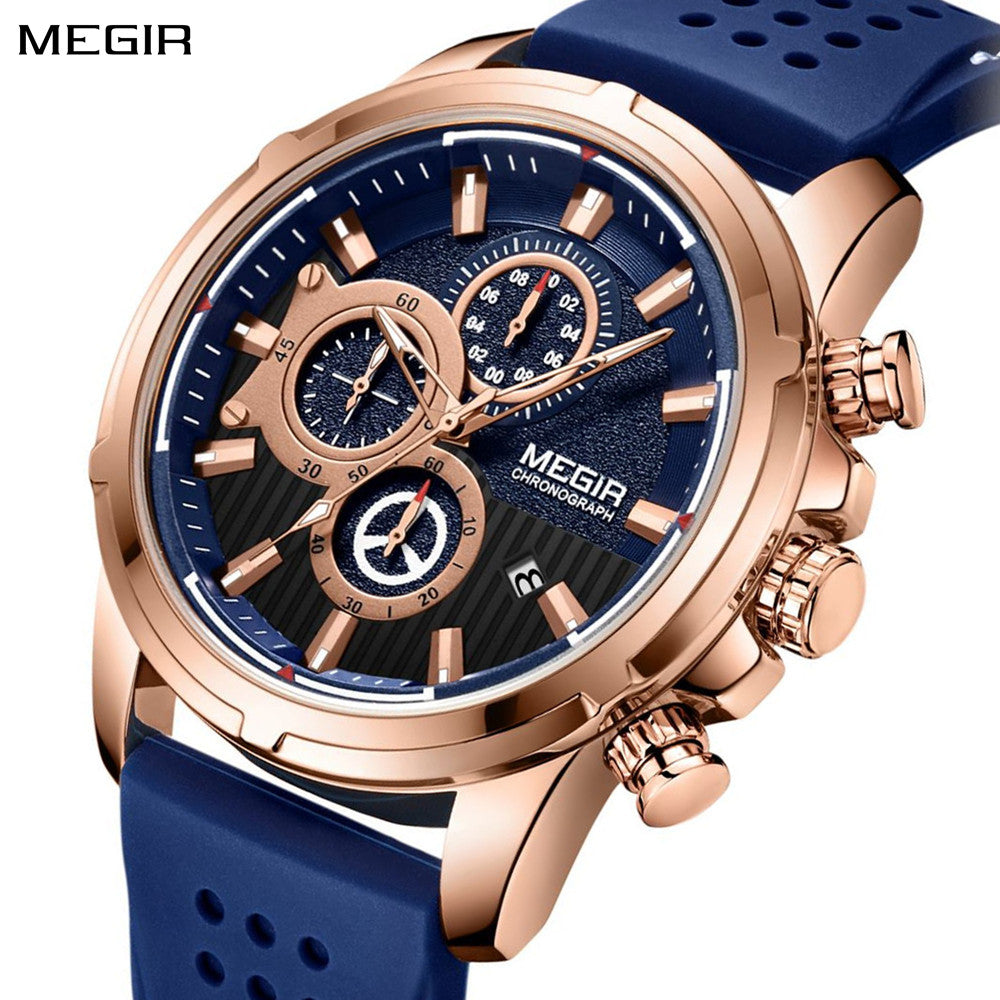 MEGIR Brand Luxury Sport Quartz Watch Silicone Chronograph Men Wristwatches Waterproof Male Calendar Clock Wrist Watch 2101