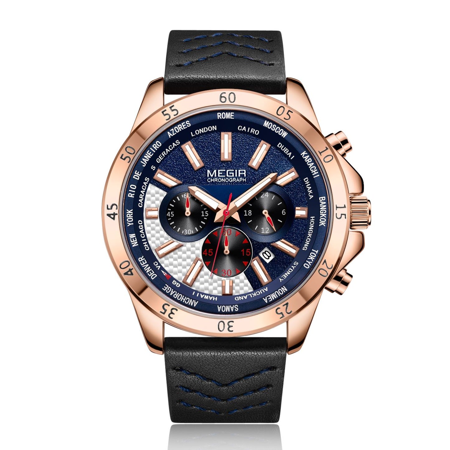 MEGIR Sports Watches for Mens Luxury Quartz Clock Chronograph Leather Fashion Casual Wristwatch Army Military Watch Reloj Hombre