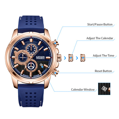 MEGIR Brand Luxury Sport Quartz Watch Silicone Chronograph Men Wristwatches Waterproof Male Calendar Clock Wrist Watch 2101