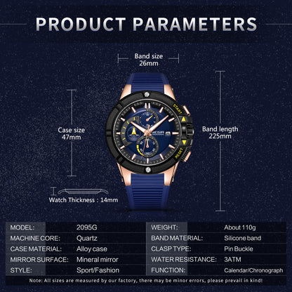 MEGIR Watches for Men Chronograph Fashion Luxury Sports Watches Silicone Strap Waterproof Calendar Quartz Man Clock Wristwatch