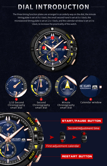 MEGIR Watches for Men Chronograph Fashion Luxury Sports Watches Silicone Strap Waterproof Calendar Quartz Man Clock Wristwatch