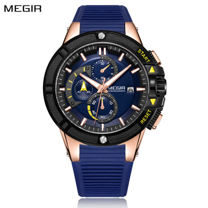 MEGIR Watches for Men Chronograph Fashion Luxury Sports Watches Silicone Strap Waterproof Calendar Quartz Man Clock Wristwatch