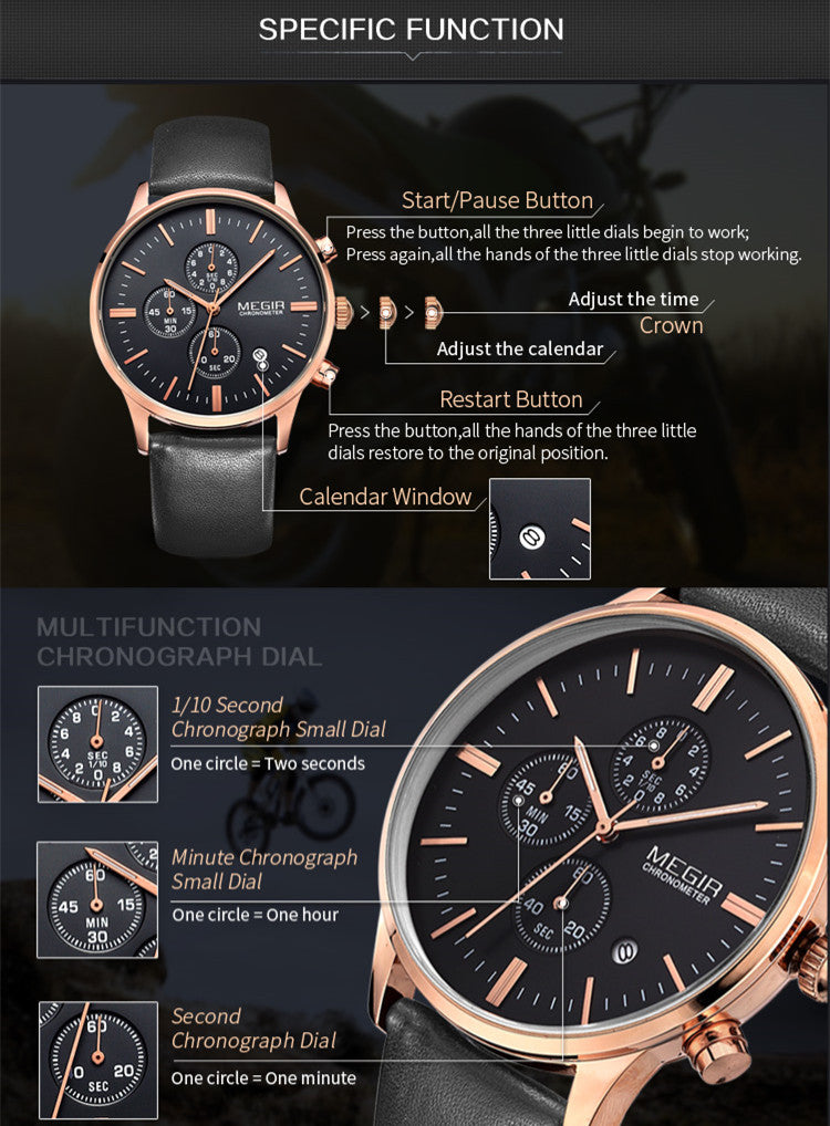 MEGIR Sport Watch for Men Luxury Waterproof Quartz Clock Leather Wristwatch Luminous Military Watches Calendar reloj hombre 2011