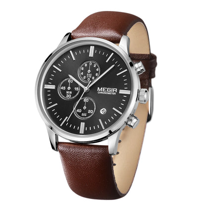 MEGIR Sport Watch for Men Luxury Waterproof Quartz Clock Leather Wristwatch Luminous Military Watches Calendar reloj hombre 2011