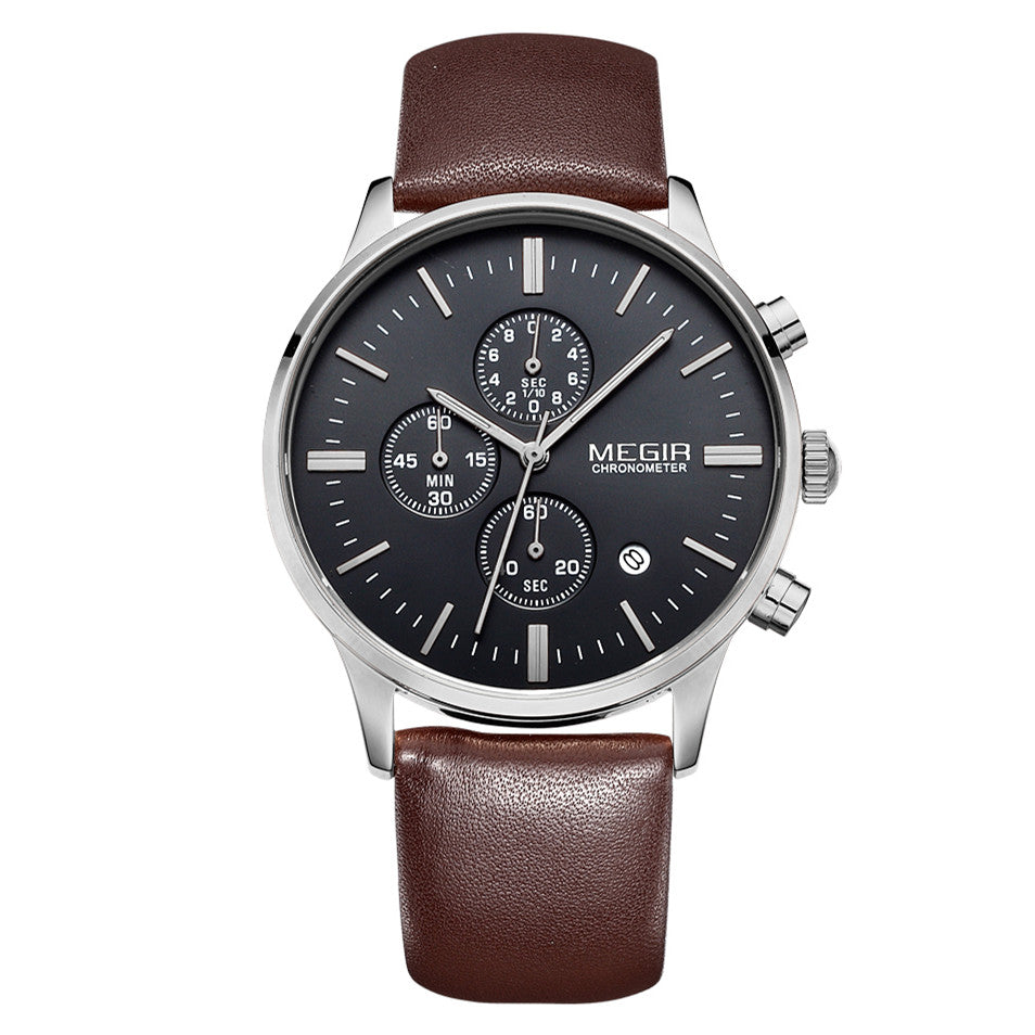 MEGIR Sport Watch for Men Luxury Waterproof Quartz Clock Leather Wristwatch Luminous Military Watches Calendar reloj hombre 2011