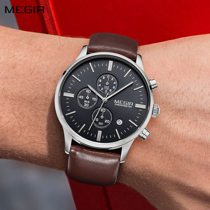 MEGIR Sport Watch for Men Luxury Waterproof Quartz Clock Leather Wristwatch Luminous Military Watches Calendar reloj hombre 2011