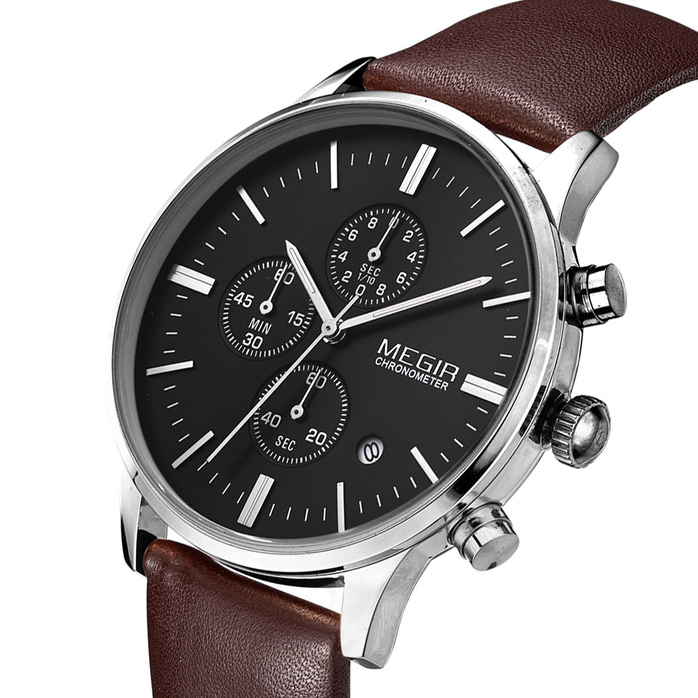 MEGIR Sport Watch for Men Luxury Waterproof Quartz Clock Leather Wristwatch Luminous Military Watches Calendar reloj hombre 2011