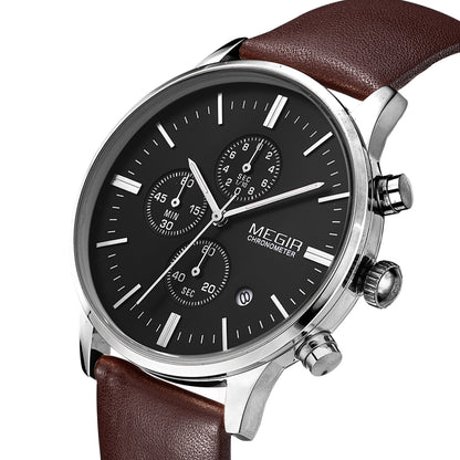 MEGIR Sport Watch for Men Luxury Waterproof Quartz Clock Leather Wristwatch Luminous Military Watches Calendar reloj hombre 2011