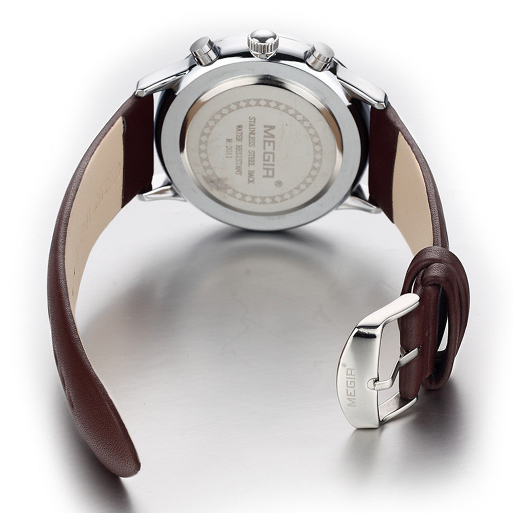 MEGIR Sport Watch for Men Luxury Waterproof Quartz Clock Leather Wristwatch Luminous Military Watches Calendar reloj hombre 2011