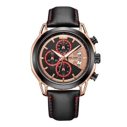 MEGIR Fashion Mens Military Sports Watches Luxury Leather Quartz Business Watch Chronograph Waterproof Luminous Date Wristwatch