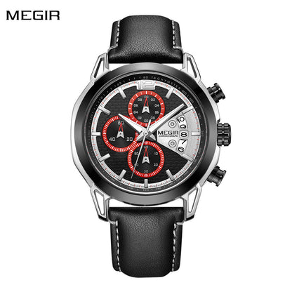 MEGIR Fashion Mens Military Sports Watches Luxury Leather Quartz Business Watch Chronograph Waterproof Luminous Date Wristwatch