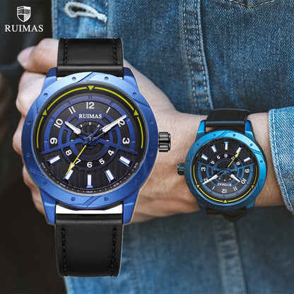 RUIMAS Men Wristwatch Luxury Leather Sports Military Wrist Watches Waterproof Large Dial Casual Quartz Clock Relogio Masculino