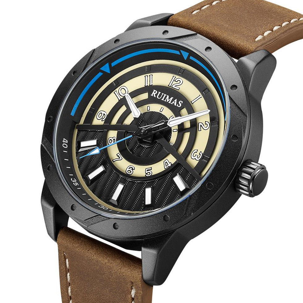 RUIMAS Men Wristwatch Luxury Leather Sports Military Wrist Watches Waterproof Large Dial Casual Quartz Clock Relogio Masculino