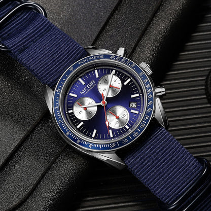 MEGIR Fashion Brand Men Wristwatches Military Sport Watches Canvas Strap Waterproof Chronograph Clock Gift for Men Montre Homme 2247