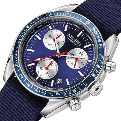 MEGIR Fashion Brand Men Wristwatches Military Sport Watches Canvas Strap Waterproof Chronograph Clock Gift for Men Montre Homme 2247