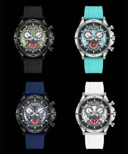 MEGIR Men's Sport Watches Silicone Strap Military Quartz Chronograph Waterproof Luminous Wristwatch 24-hour Auto Date Reloj Hombre 2248
